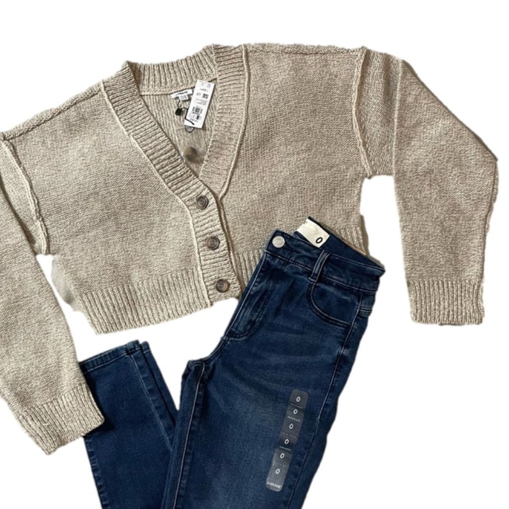 XS Crop Cardigan & High Rise Jeans Size 0 Bundle